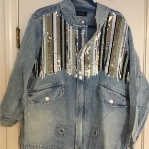 NWT MOD -X Sequin Dipped Blue Jean Jacket- 2X